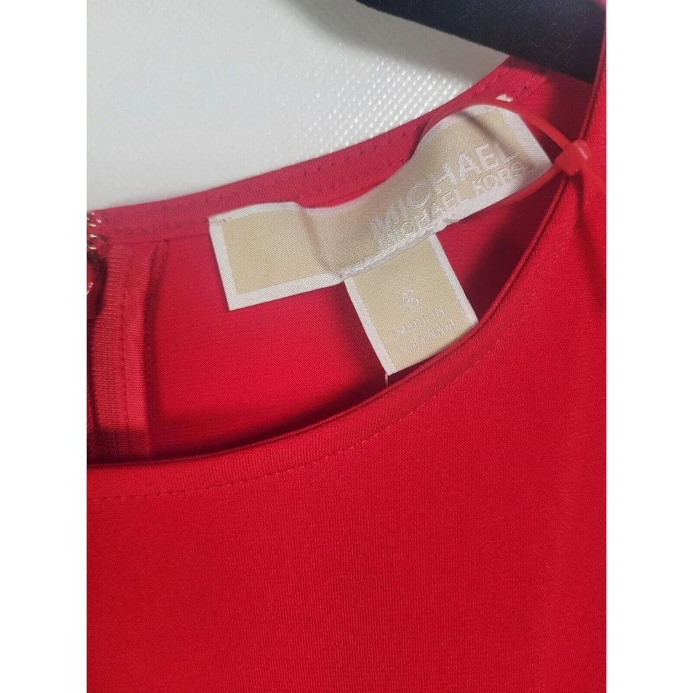 Michael Kors Large Rose Red Sleeveless Gathered Stud-Bar Women’s Dress Small - Picture 8 of 8